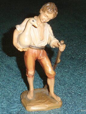 "To Market" ANRI Hand Carved Wood Signed ULRICH BERNARDI - Boy Carrying a Goose!